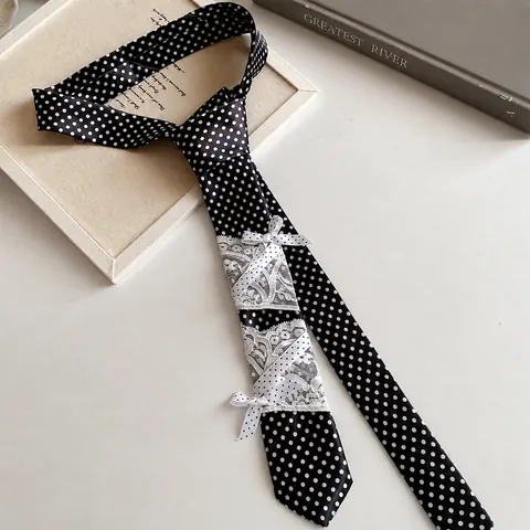 Koreaanse Stijl Zwart Witte Polkadot Stropdas Ketting Sweet Cool Stof Kant Strik Sjaal Choker Sieraden voor Dames