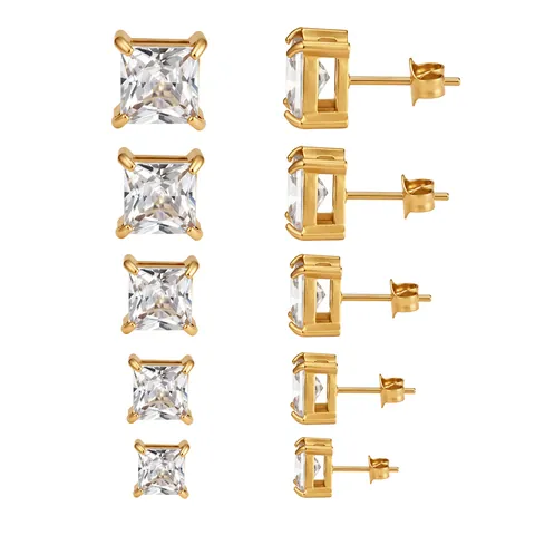 Boucles d'Oreilles Clous en Acier Inoxydable avec Strass Carré Rond Géométrique Mode Unisexe Minimaliste Bijoux de Piercing Accessoire