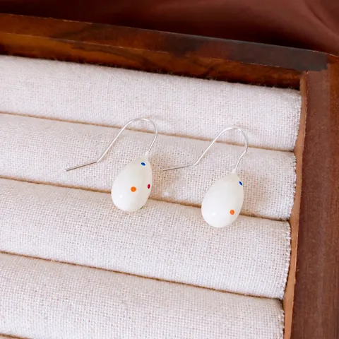 Orecchini Pendenti a Goccia con Pois alla Moda per Donna Orecchini Pendenti Minimalisti in Rame Smaltato con Gancio in Acciaio