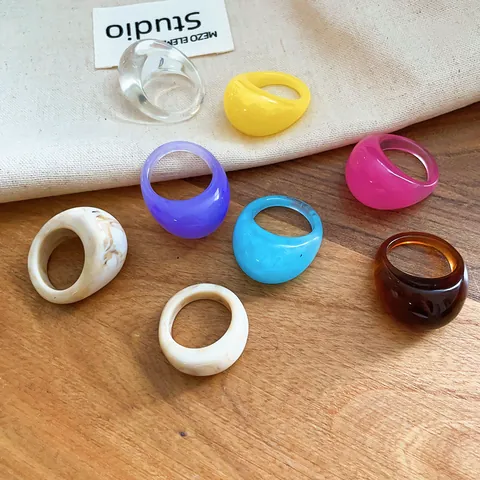 Geometric Resin Chunky Ring For Women Trendy Colorful Multicolor Tie Dye Dome Ring Minimalist Fashion Commute Finger Ring Jewelry Gift