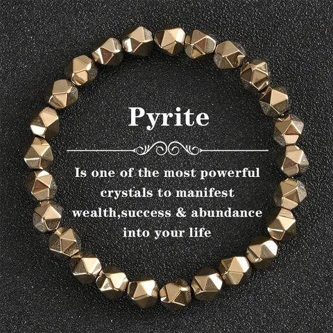 Natural Pyrite Faceted Stone Beads Bracelet For Men Women Wealth Success Hematite Beaded Stretch Bracelet Jewelry