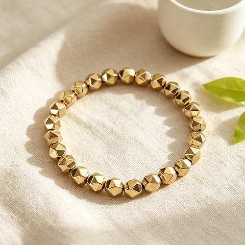 Natural Pyrite Faceted Stone Beads Bracelet For Men Women Wealth Success Hematite Beaded Stretch Bracelet Jewelry