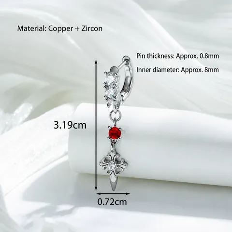 Titanium Steel Retro Sweet Cool Red Zirconia Cross Rhombus Pendant Dragon Claw Stud Earrings Punk Gothic Ear Piercing Jewelry