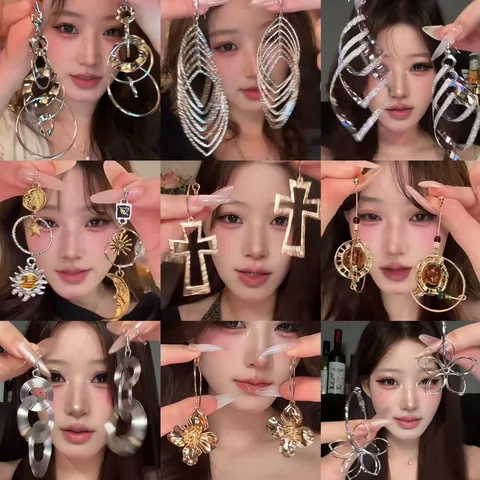 Vintage Geometric Tassel Drop Earrings For Women Elegant Copper Flower Cross Rhinestone Earrings With 925 Sterling Silver Post High-End Fashion Jewelry Gift