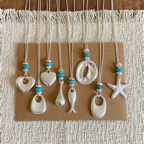 Collier Pendentif Géométrique en Alliage Brossé Minimaliste pour Femme Style Coréen Mode Étoile Poisson Cœur Chaîne de Clavicule Bijoux