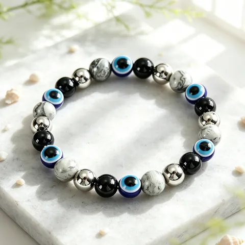 Pulsera de Protección de Cuentas de Obsidiana y Piedra Mapa Mal de Ojo para Hombres Mujeres Joyería Espiritual de Hematita