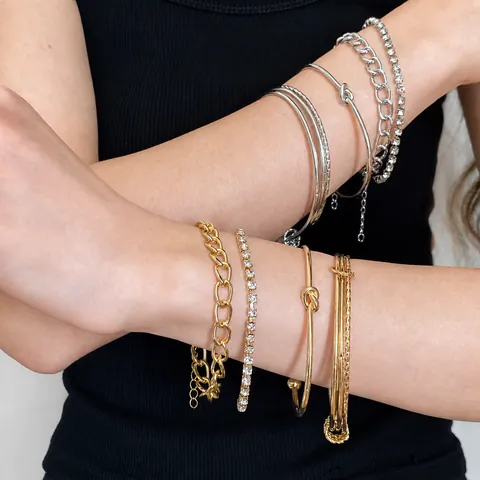 Set di Bracciali a Polsino Aperto con Nodo a Catena in Metallo con Strass Accessorio per Gioielli Pendolari per Donna Oro Argento