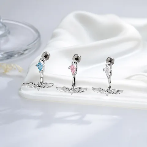 Angel Wings Star Titanium Alloy Piercing Stud Earrings With Zirconia For Men Women Minimalist Ins Style Body Jewelry