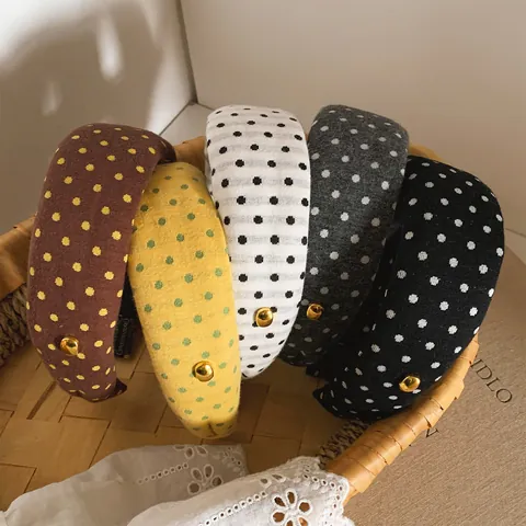 Serre-tête Large à Pois Vintage pour Femmes Mode Sommet Haut en Éponge Style Coréen Rétro Accessoires de Cheveux en Tissu