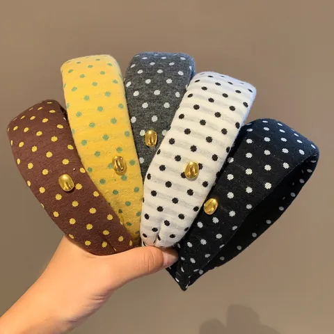 Serre-tête Large à Pois Vintage pour Femmes Mode Sommet Haut en Éponge Style Coréen Rétro Accessoires de Cheveux en Tissu
