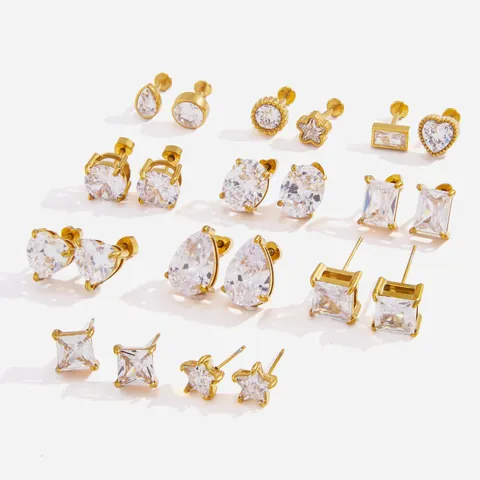 Minimalistische Edelstahl Strass Ohrstecker Für Damen Hypoallergen Geometrisch Rund Herz Stern Piercing Schmuck