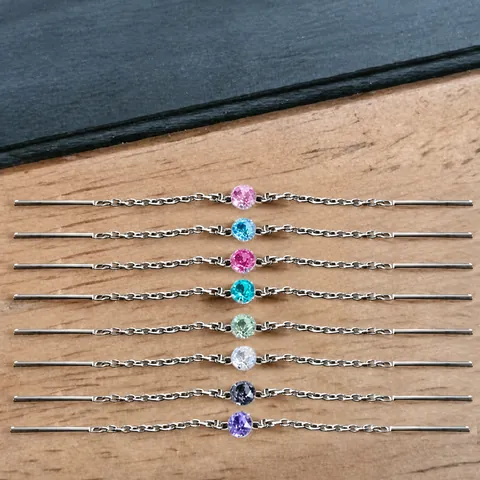 Titanium Alloy Double Piercing Ear Chain Rhinestone Inlaid Geometric Chain Stud Earrings Minimalist Body Piercing Jewelry