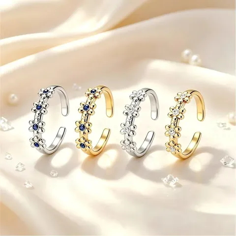 Edelstahl Gänseblümchen Offener Verstellbarer Ring Koreanischer Stil Strass Eingelegt Ring Für Damen Mode Nische Schmuck Geschenk Zubehör