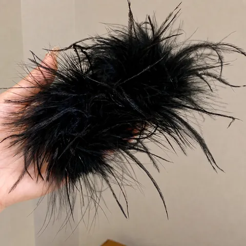 Black Feather Flower Stud Earrings With Silver Earring Post Fluffy Large Handmade Niche Style Fashion Earrings For Women