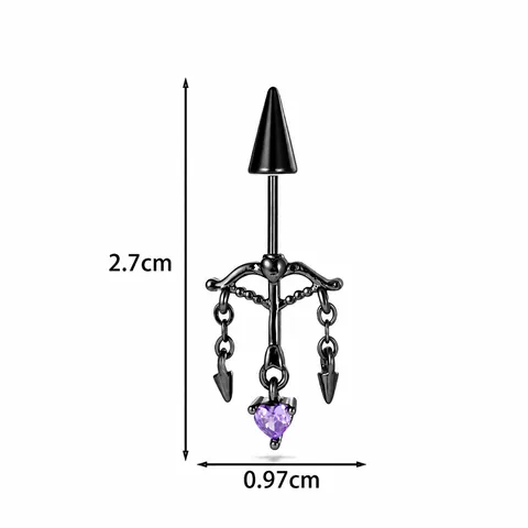 Gothic Titaniumstaal Hart Pijl Piercing Oorbellen Unisex Paars Zirconia Spike Kwastje Ketting Oorkraakbeen Sieraden Punk