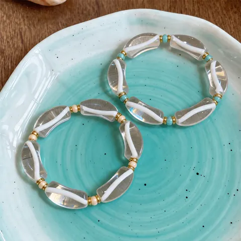 Pulsera Redonda de Resina y Strass Estilo Coreano Transparente Dulce Joyería de Verano para Mujeres Pulsera de Moda Diaria