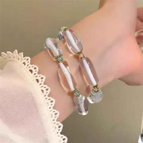Pulsera Redonda de Resina y Strass Estilo Coreano Transparente Dulce Joyería de Verano para Mujeres Pulsera de Moda Diaria