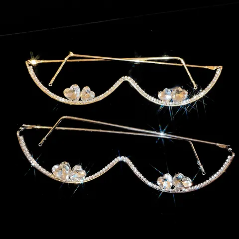 Montura de Gafas con Diamantes de Imitación de Corazón de Moda Exagerada de Cobre Decorativo Personalizado para Mujeres Accesorios de Joyería de Fiesta de Boda