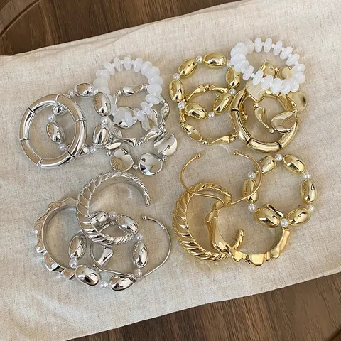 Set di Braccialetti Tondi con Perline in Acrilico alla Moda per Donna Bracciale in Metallo Placcato Oro Argento di Design di Nicchia Regalo di Gioielli