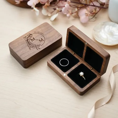 Caja De Joyería De Madera De Nogal Negro Para Anillos Pendientes Collar Cierre Magnético Organizador De Madera Maciza