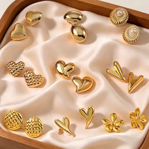 Vintage Stainless Steel Heart Artificial Pearl Stud Earrings French Style Gold Geometric Drop Earrings For Women Fashion Jewelry