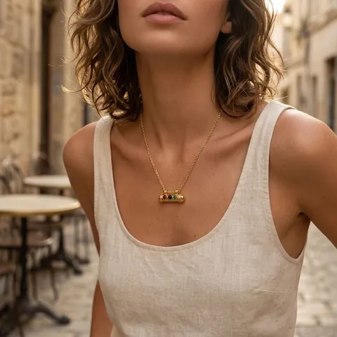 18K Gold Plated Copper Necklace With Crystal Inlaid Capsule Pendant Geometric Vintage Clavicle Chain Jewelry For Women