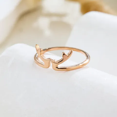 Minimalist Stainless Steel Antler Open Ring Rose Gold Plated Reindeer Horn Adjustable Fashion Finger Ring For Women Jewelry