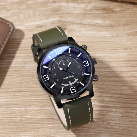 Heren Mode Business Quartz Horloge Met Kunstlederen Band Grote Wijzerplaat Gelegeerde Kast Analoog Polshorloge Voor Mannen