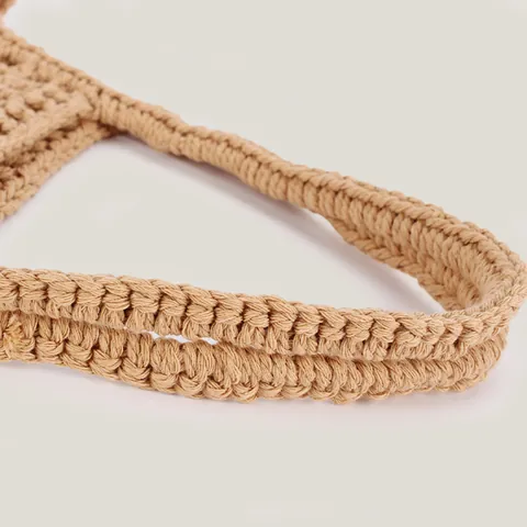 Handgefertigte Gewebte Baumwollfaden Netztragetasche Für Damen Sommerurlaub Aushöhlen Mori Stil Literarische Handtasche Mit Innentasche