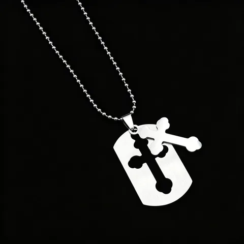 Colgante Cruz de Acero Inoxidable Dos En Uno Dog Tag Pulido Cepillado Moda Religioso Colgante Solo Sin Cadena Joyería