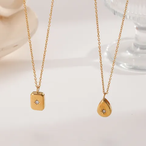 Vergoldeter Edelstahl Sternenregen Anhänger Halskette Wassertropfen Quadratische Zirkonia Ohrstecker Mode Schmuck Für Damen