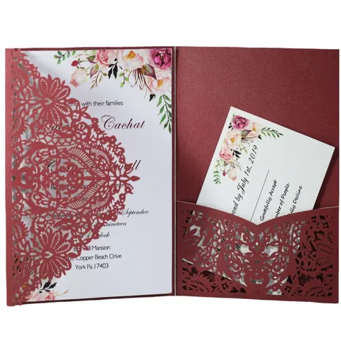 Elegant Laser Cut Wedding Invitations Lace Pearl Paper Hollow Greeting Cards With Envelopes For Marriage Party Ceremony