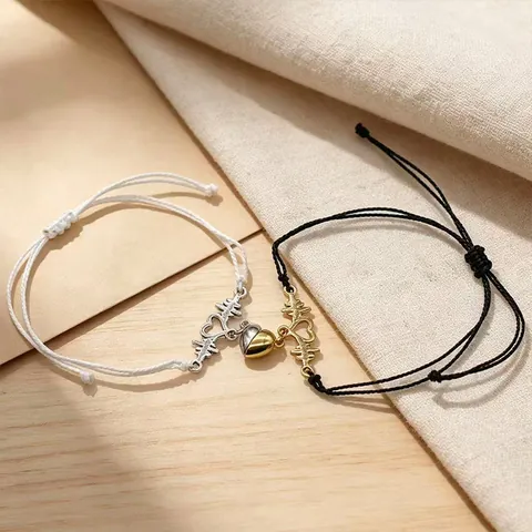Magnetic EKG Heartbeat Heart Couples Friendship Bracelets Alloy Cotton Braided Rope Romantic Jewelry Jewelry For Women Men