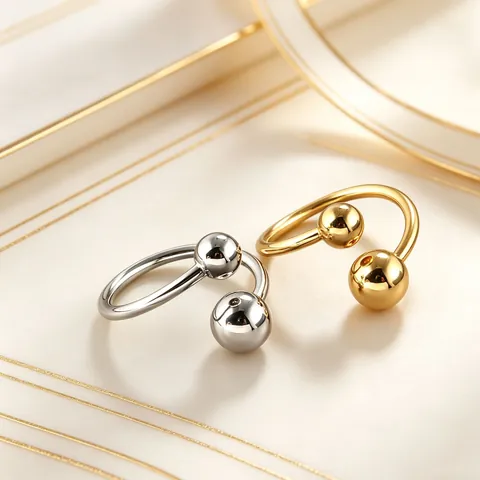 Roestvrijstalen Open Ring Dubbele Kraal Bypass Hoogglans Gepolijst Verstelbare Vingerring Voor Dames Minimalistische Sieraden