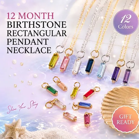 Birthstone Necklace Titanium Steel Rectangle Zircon Pendant Colorful Month Jewelry Elegant Fashion For Women