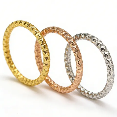 Minimalist Titanium Steel Diamond Cut Band Ring Sparkling Star Faceted Non Fading Finger Jewelry For Women Daily Accessory