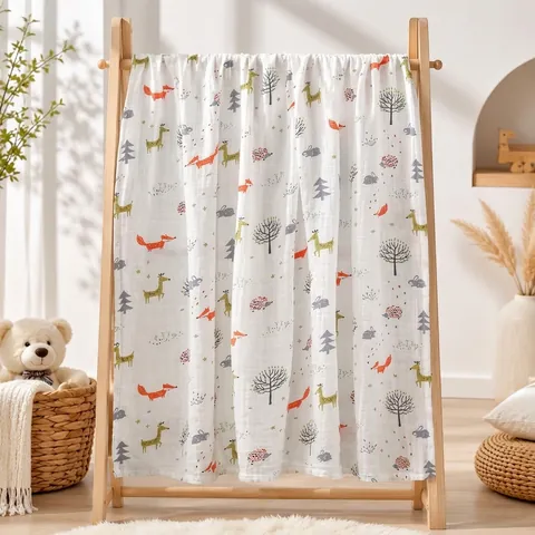Couverture D'Emmaillotage En Mousseline Pour Nouveau-Né En Gaze De Pur Coton Respirante Imprimé Animal Doux Essuie-Mains