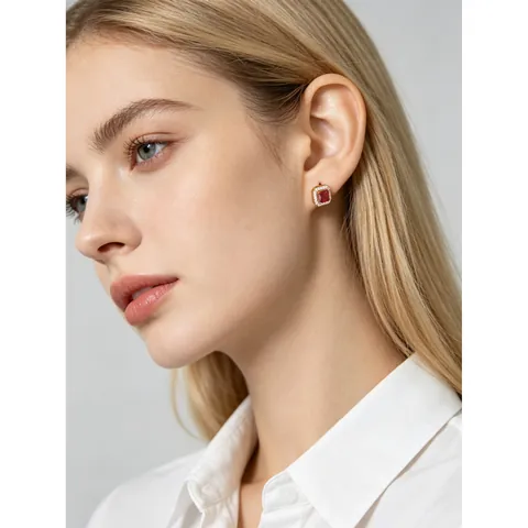 Luxury Square Zirconia Stud Earrings 925 Sterling Silver Post Halo Geometric Colorful Inlaid Earrings For Women Jewelry Gift