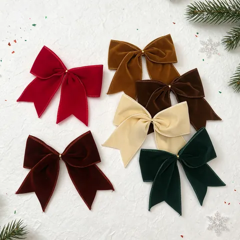 Large Velvet Christmas Bows Handmade DIY Tree Topper Garland Decoration Festive Red Green Black Brown Swallowtail Bows