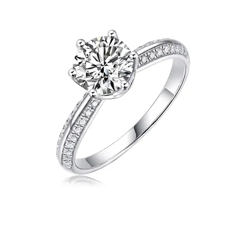 Classic 925 Sterling Silver Six-Prong Round Moissanite Ring Lab Grown Diamond Engagement Wedding Ring For Women Jewelry