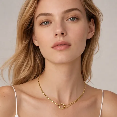 Set di Gioielli in Acciaio al Titanio Asimmetrico Minimalista da Donna Set di Collana e Bracciale con Anello a Cerchio d'Oro