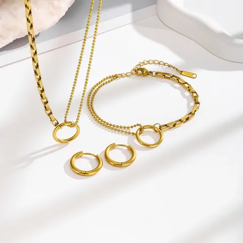 Set di Gioielli in Acciaio al Titanio Asimmetrico Minimalista da Donna Set di Collana e Bracciale con Anello a Cerchio d'Oro