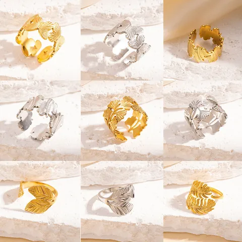 Vintage Edelstahl Verstellbarer Offener Ring Für Damen Unregelmäßiges Blatt Schmetterling Ginkgoblatt Design Ästhetischer Schmuck
