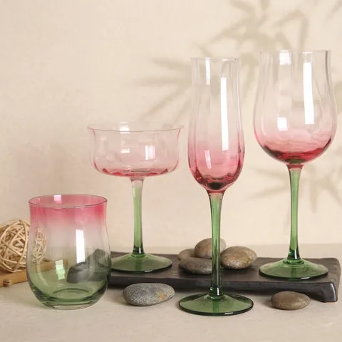 Vintage Tulpenform Verlauf Glaswaren Rosa Grün Handgefertigtes Bleifreies Rotwein Champagner Cocktail Wasserglas Für Hochzeitsfeier