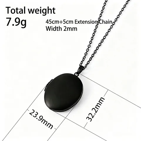 Fashion Stainless Steel Oval Locket Necklace Smooth Plain Mirror Pendant Photo Memorial Necklace Jewelry For Men Women Unisex Gift
