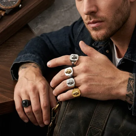 Punk Men Skull Stainless Steel Signet Ring Gothic Hip Hop Jewelry Gold Black Silver Polished Titanium Steel Band Ring