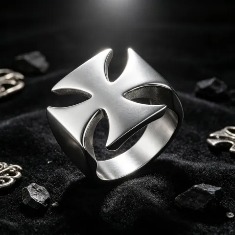 Vintage Roestvrijstalen IJzeren Kruis Ring Voor Heren Dames Punk Rock Gothic Maltezer Kruis Opengewerkte Bandring Mode Biker Sieraden