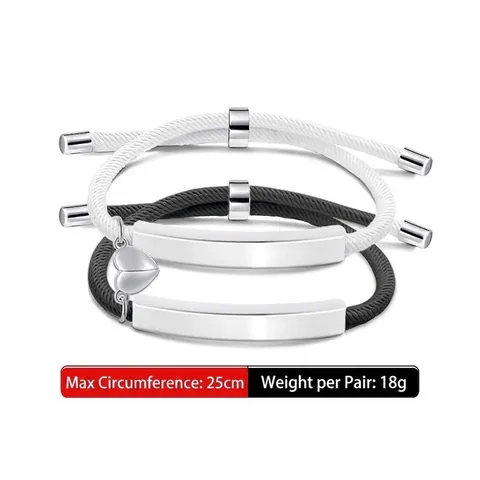 Bracelet de Couple en Acier Inoxydable Coeur Magnétique Paire Tissé à la Main Corde Tressée Bijoux Romantique Cadeau