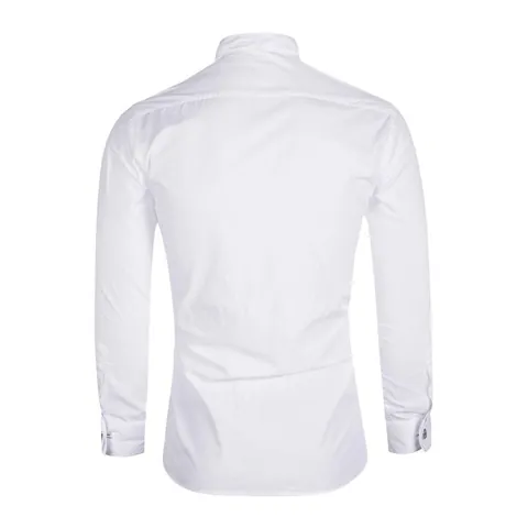 Men Formal Tuxedo Shirt With Wing Collar And Bow Tie Cufflinks Pleated Front Long Sleeve Cotton Blend Top For Wedding Banquet Performance