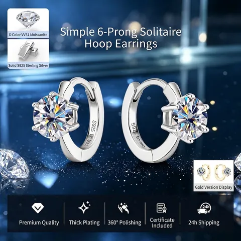 S925 Sterling Zilver Moissaniet Oorbellen Voor Dames Minimalistisch Zes-Klauw 1 Karaat D Kleur VVS1 Moissaniet Sieraden